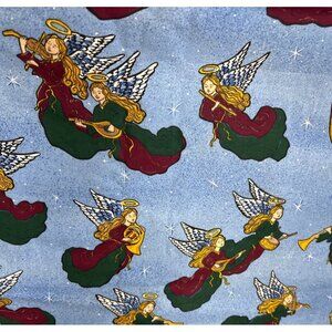 Christmas Angels Cotton Fabric 1/2 yard x 44" Blue Background Jo-Ann